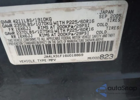 2006 Mitsubishi Outlander Ls from USA, damaged, VIN JA4LX31F16UO18869